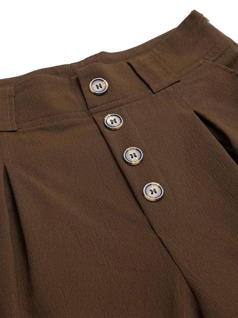 Dark Brown 1930s Buttoned Solid Shift Pants: timeless style reimagined