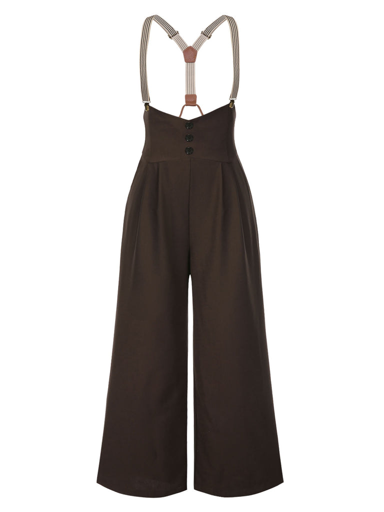 Dark Brown 1950s Button Suspender Pants - vintage fashion, retro style