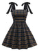 Dark Coffee 1950s Bow Strap Plaid Dress - vintage dress, retro fashion, rockabilly