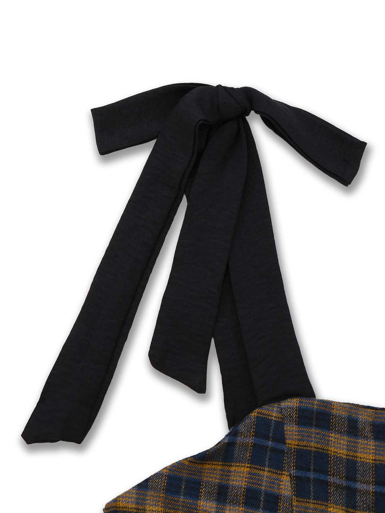 Dark Coffee 1950s Bow Strap Plaid Dress - vintage dress, retro fashion, rockabilly