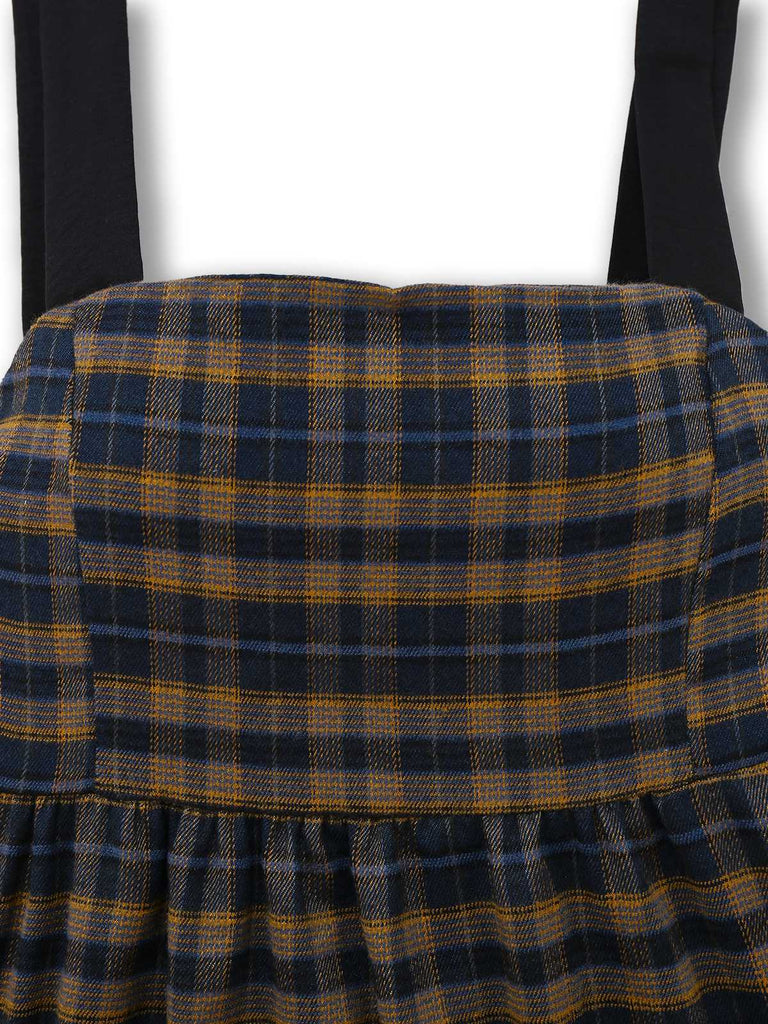 Dark Coffee 1950s Bow Strap Plaid Dress - vintage dress, retro fashion, rockabilly