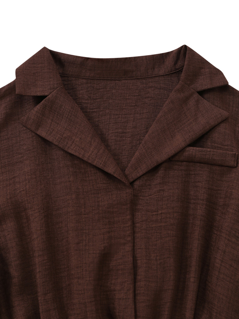 Dark Coffee 1950s V Neck Belted Jumpsuit 4