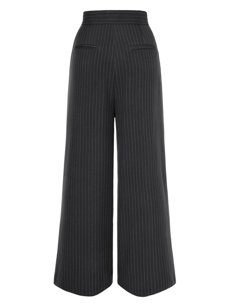 Dark Gray 1940s Pinstripes Wide-Leg Pants - vintage fashion, retro style for vintage lovers