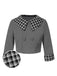 Dark Gray 1950s Lapel Rolled Sleeve Plaid Short Coat, vintage coat, retro outerwear - perfect for women who love vintage and retro fashion