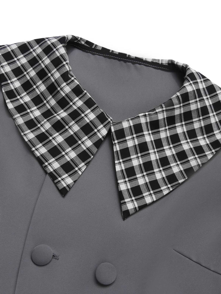 Dark Gray 1950s Lapel Rolled Sleeve Plaid Short Coat, vintage coat, retro outerwear - perfect for women who love vintage and retro fashion