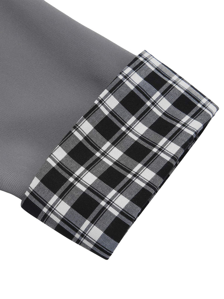 Dark Gray 1950s Lapel Rolled Sleeve Plaid Short Coat, vintage coat, retro outerwear - perfect for women who love vintage and retro fashion