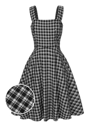 Dark Gray 1950s Strap Plaids Sleeveless Dress, vintage dress, retro fashion, rockabilly, pin-up fashion - perfect for women who love vintage and retro fashion