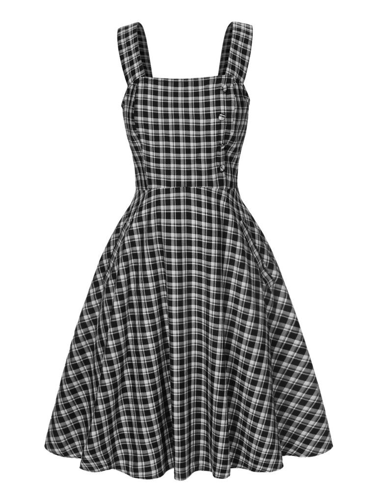 Dark Gray 1950s Strap Plaids Sleeveless Dress: where 1950s romance meets her modern spirit