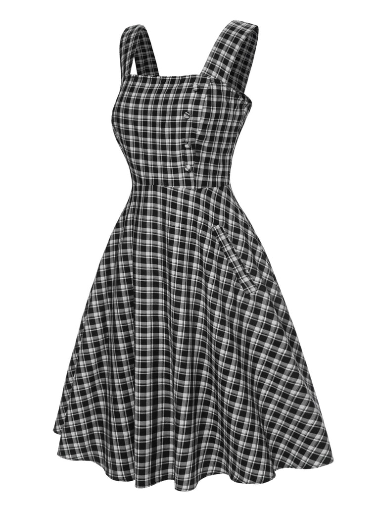 Dark Gray 1950s Strap Plaids Sleeveless Dress, vintage dress, retro fashion, rockabilly, pin-up fashion - perfect for women who love vintage and retro fashion