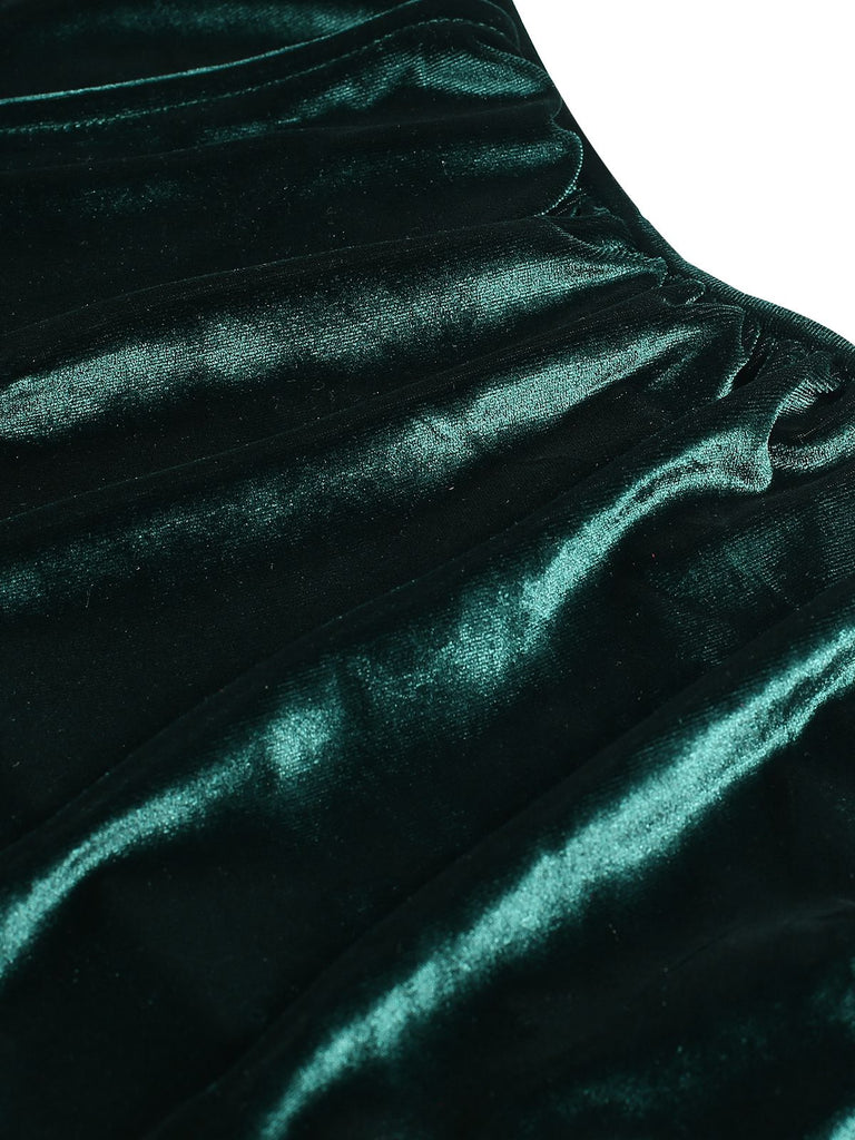 Dark Green 1930s Velvet Solid V-Neck Dress, vintage dress, retro fashion - perfect for women who love vintage and retro fashion