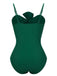 This Dark Green 1940s Bow Spaghetti Strap Swimsuit carries 1940s vacation dreams in every stitch