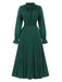 She slips into this Dark Green 1940s Lantern Sleeve Ruffles Dress and suddenly it's a 1940s daydream