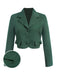 She throws on this Dark Green 1940s Lapel Button Cropped Blazer and the city feels like 1940s Paris