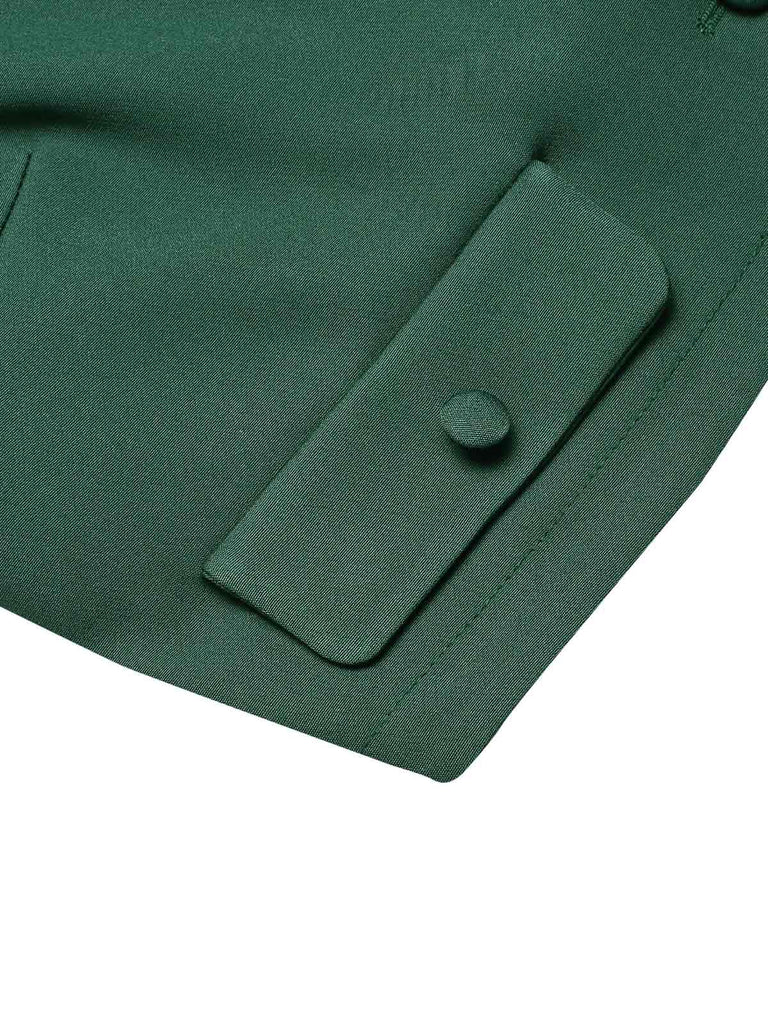 Dark Green 1940s Lapel Button Cropped Blazer: 1940s tailoring for the woman who leads