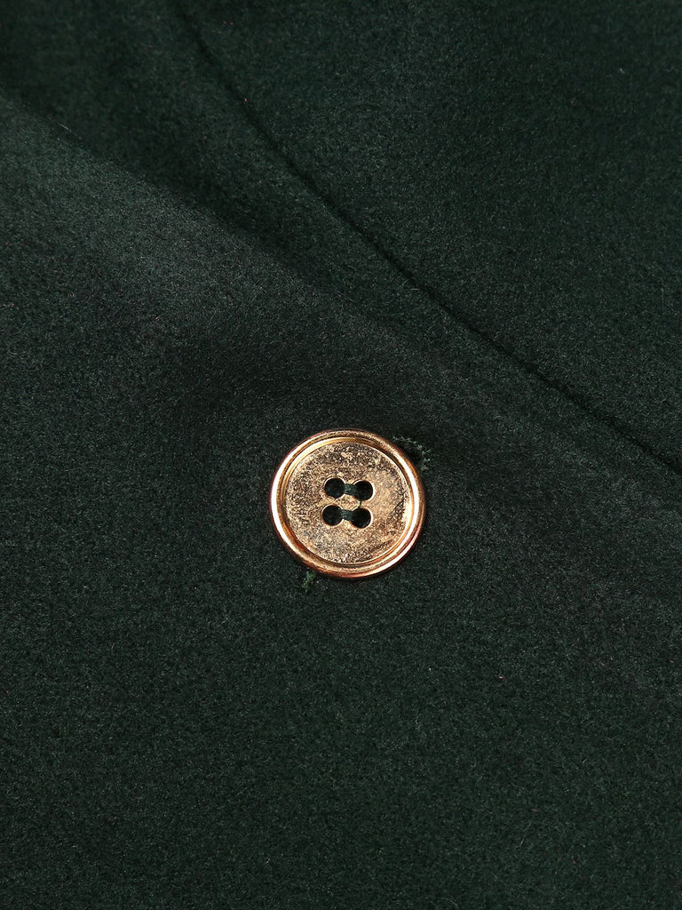 Dark Green 1940s Solid Button Coat — 1940s sophistication that wraps her in quiet power