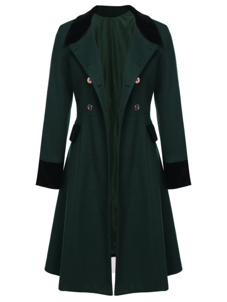 Dark Green 1940s Solid Button Coat - vintage fashion, retro style