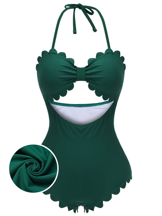 Dark Green 1940s Solid Halter One-piece Swimsuit, vintage swimsuit, pin-up swimwear - perfect for women who love vintage and retro fashion
