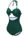 Dark Green 1940s Solid Halter One-piece Swimsuit, vintage swimsuit, pin-up swimwear - perfect for women who love vintage and retro fashion