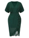 Dark Green 1940s V-Neck Ruffles Solid Dress: where 1940s romance meets her modern spirit