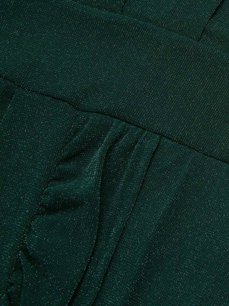 Dark Green 1940s V-Neck Ruffles Solid Dress — a 1940s silhouette that turns sidewalks into runways