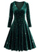Dark Green 1940s V-Neck Star Velvet Dress - vintage dress, retro fashion