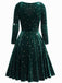 Dark Green 1940s V-Neck Star Velvet Dress - vintage dress, retro fashion