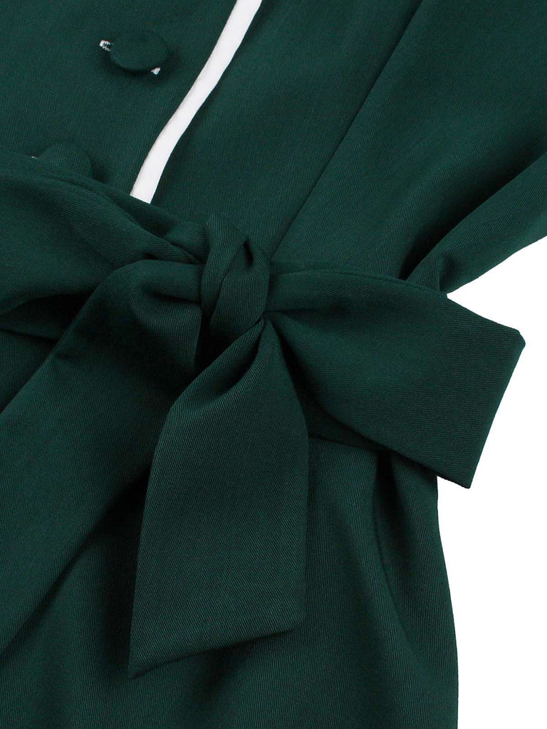Dark Green 1950s Contrasted Lapel Swing Dress - vintage dress, retro fashion, rockabilly