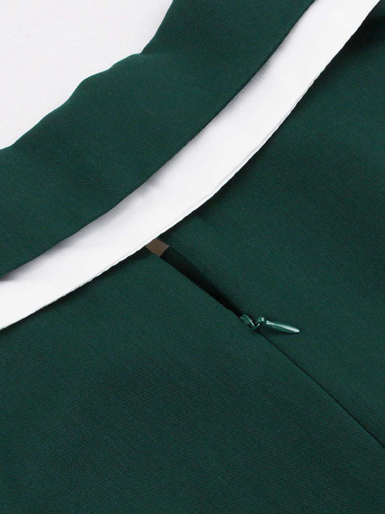 Dark Green 1950s Contrasted Lapel Swing Dress - vintage dress, retro fashion, rockabilly