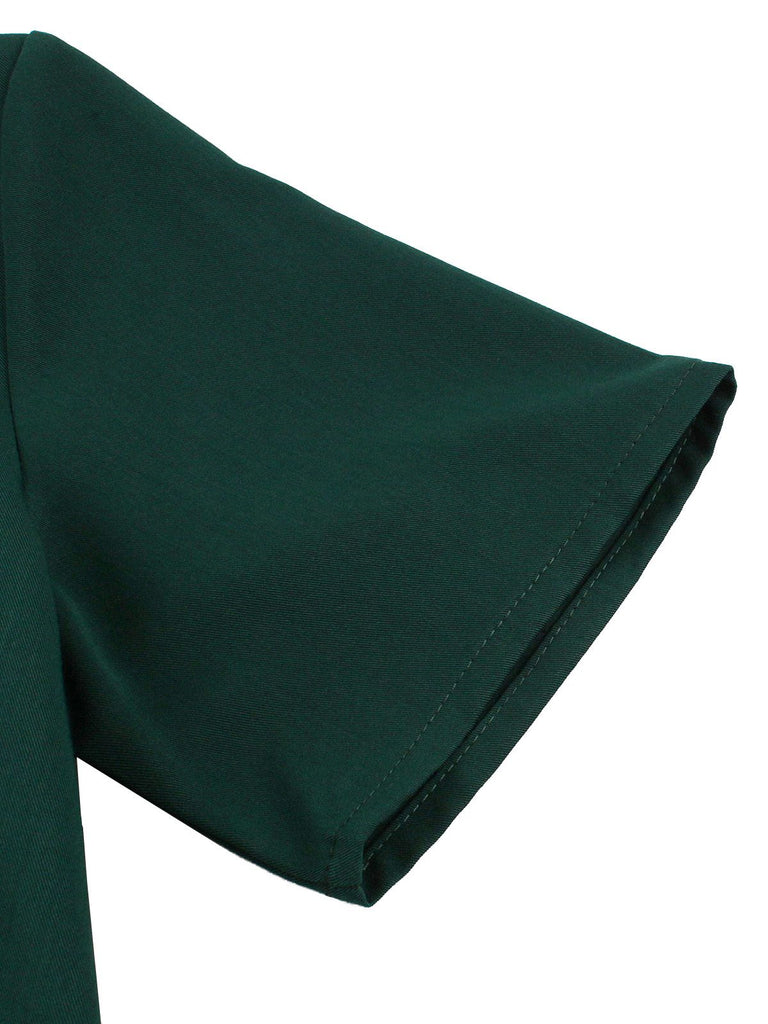 Dark Green 1950s Contrasted Lapel Swing Dress - vintage dress, retro fashion, rockabilly