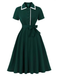 Dark Green 1950s Contrasted Lapel Swing Dress, vintage dress, retro fashion, rockabilly, pin-up fashion - perfect for women who love vintage and retro fashion