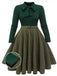 She slips into this Dark Green 1950s Plaid Knitting Dress and suddenly it's a 1950s daydream