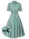 Dark Green 1950s Tie Neck Striped Dress, vintage dress, retro fashion, rockabilly, pin-up fashion - perfect for women who love vintage and retro fashion