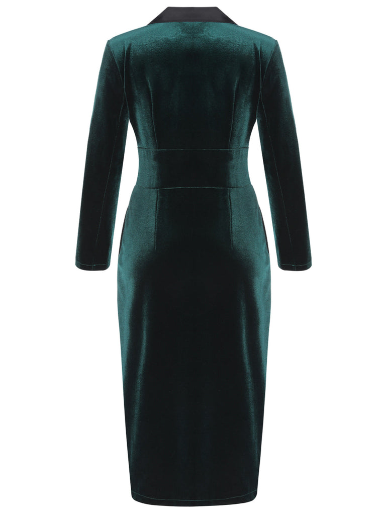Dark Green 1960s Lapel Button Velvet Dress — the kind of 1960s dress that makes strangers smile