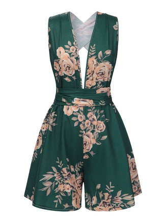 1970s Floral Deep VNeck Romper | 1970s | vintage romper, retro jumpsuit