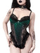 Dark Green 1970s Gothic Velvet Lace Cross Bodysuit - vintage fashion, retro style