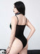 Dark Green 1970s Gothic Velvet Lace Cross Bodysuit - vintage fashion, retro style