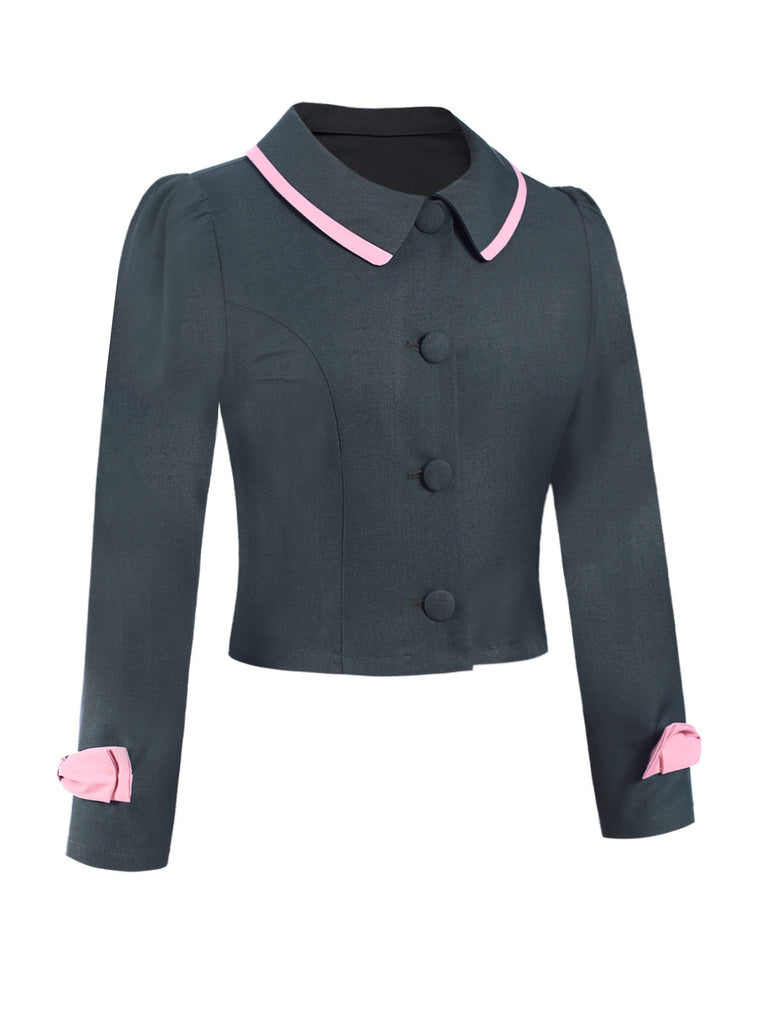 Dark Grey 1950s Lapel Bow Short Coat - vintage fashion, retro style