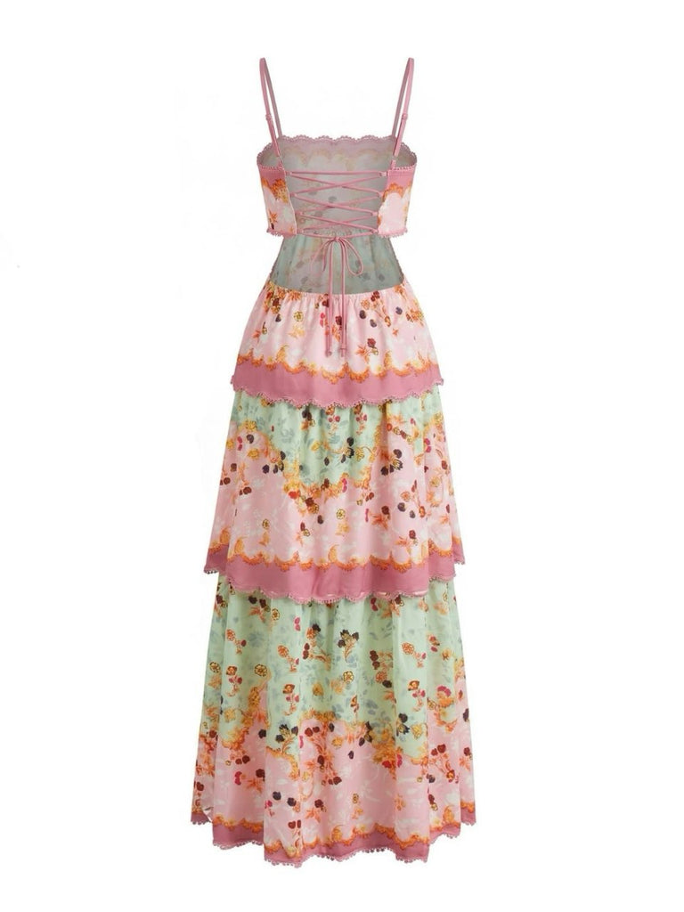 Dark Pink 1930s Floral Tiered Maxi Dress | vintage dress, retro fashion, elegant style - perfect for retro fashion enthusiasts