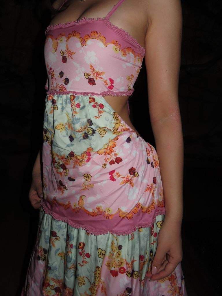 Dark Pink 1930s Floral Tiered Maxi Dress, vintage dress, retro fashion - vintage inspired fashion