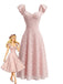 Pink 1950s Sweetheart Jacquard Lace Ruffle Sleeve Dress - vintage dress, retro fashion, rockabilly, pin-up fashion for vintage lovers