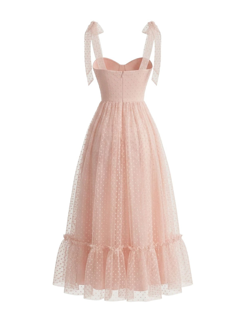 Dark Pink 1950s Swiss Dot Puff Sleeve Maxi Dress, vintage dress, retro fashion, rockabilly, pin-up fashion - perfect for women who love vintage and retro fashion