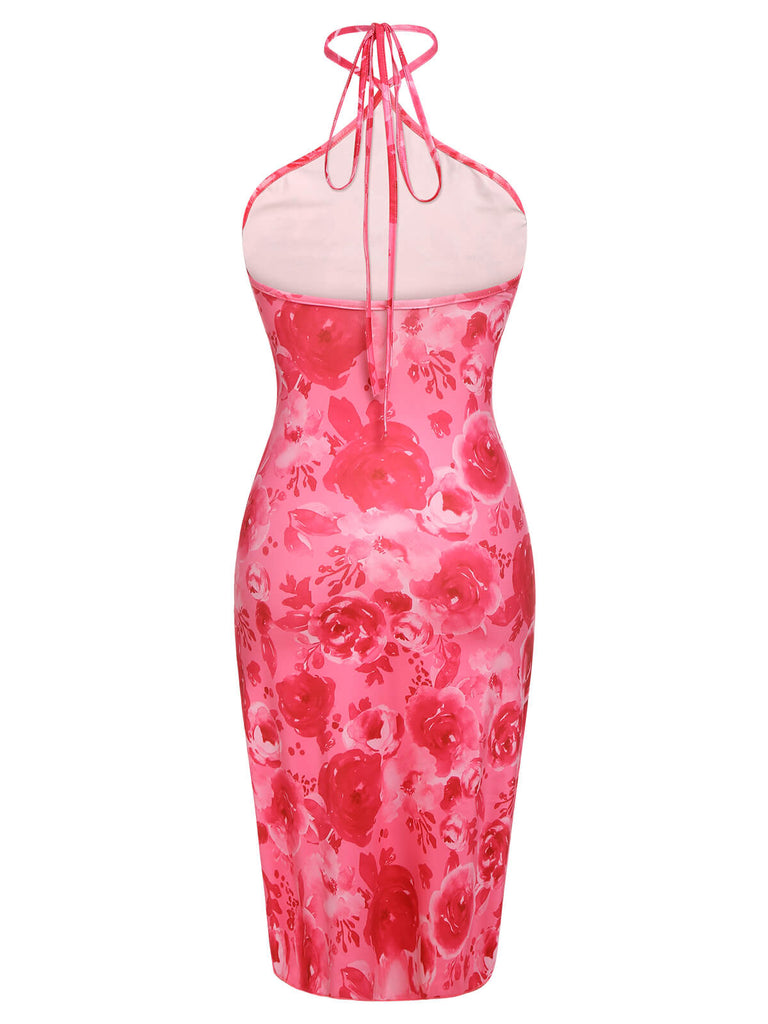 Dark Pink 1960s Rose Halter Dress, vintage dress, retro fashion - perfect for women who love vintage and retro fashion