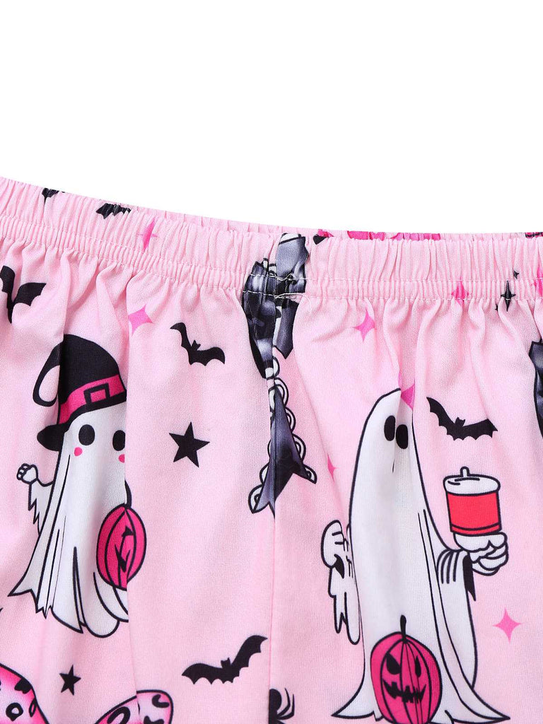 Dark Pink 1970s Halloween Boo Print Pajama Set - vintage fashion, retro style