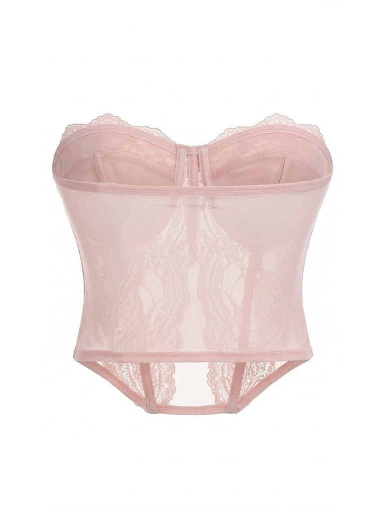 Dark Pink 1980s Lace Solid Bandeau Top - vintage fashion, retro style