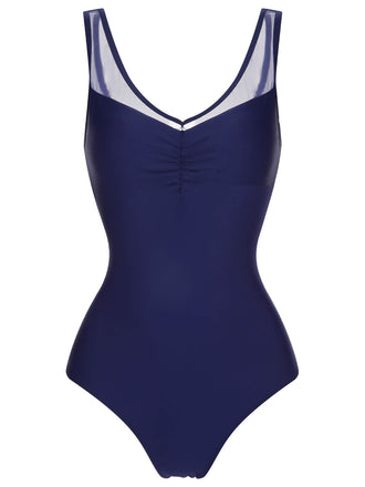 Deep Blue 1930s Solid Back Cross Swimsuit, vintage swimsuit, pin-up swimwear - perfect for women who love vintage and retro fashion