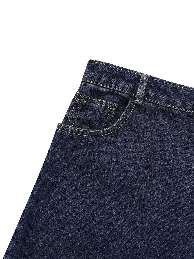 Deep Blue 1950s Denim Straight Leg Pants - vintage fashion, retro style