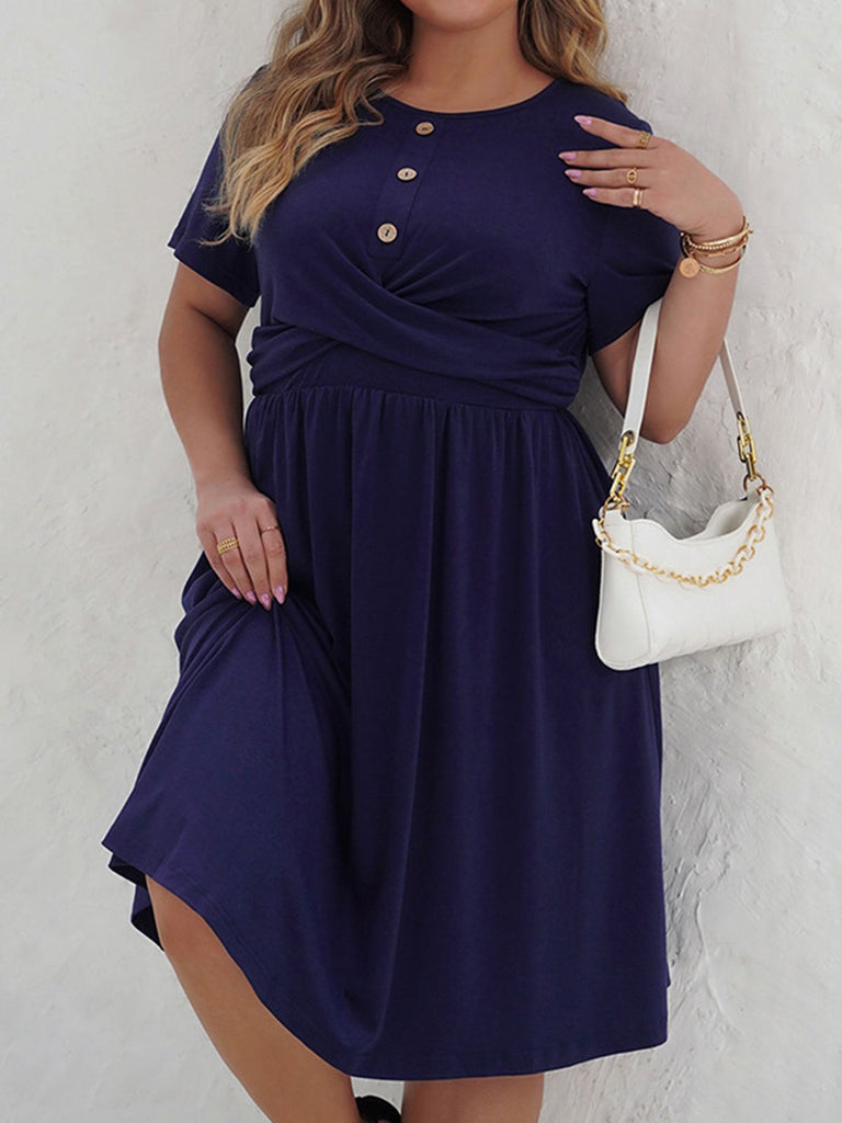 Deep Blue 1950s Solid Front Cross Dress — a 1950s silhouette that turns sidewalks into runways