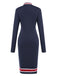 Deep Blue 1960s Stripes Zipper Long Sleeves Dress, vintage dress, retro fashion - perfect for women who love vintage and retro fashion