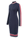 Deep Blue 1960s Stripes Zipper Long Sleeves Dress, vintage dress, retro fashion - perfect for women who love vintage and retro fashion