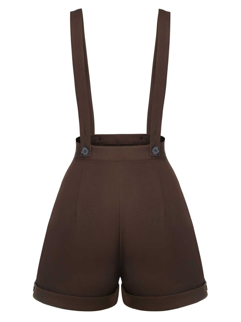 Deep Brown 1940s Buttons Overalls Shorts — 1940s style that transcends decades